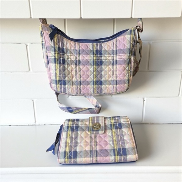 Vera Bradley Handbags - Vera Bradley Boho Crossbody in Amethyst Plaid Purple matching wallet NWT​​